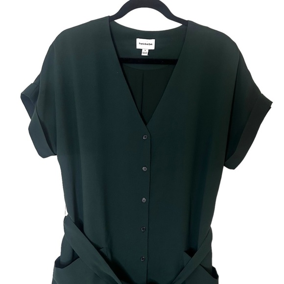 Frank And Oak GREEN Button Down Short Sleeve Mini Dress with Front Tie - Picture 4 of 11